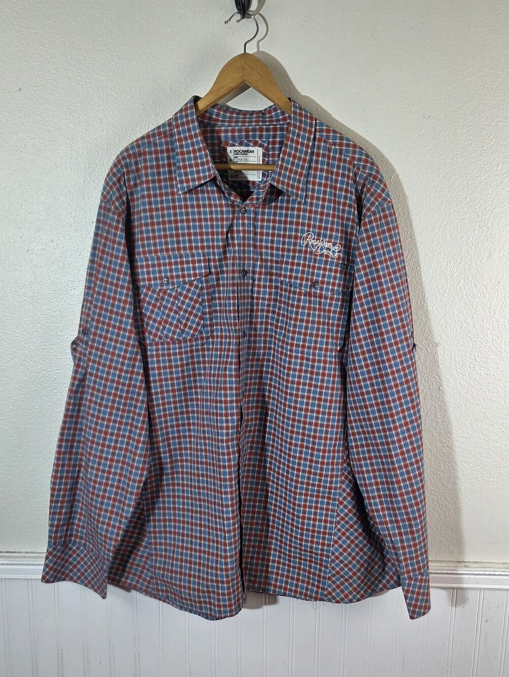 Vintage Rocawear Denim Co Plaid Button Up Shirt 3XL Red Blue Y2K Hip Hop